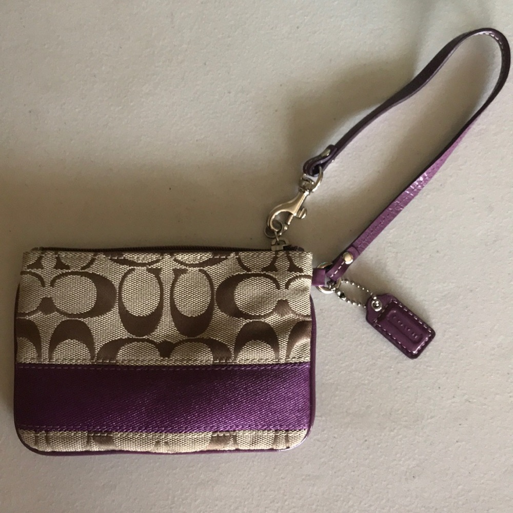 Coach Wristlet Brown/Purple With Leather Strap